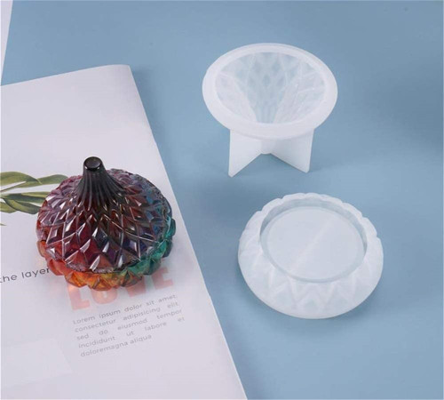 Box Resin Molds with Lid Silicone Pyramid Jewelry Storage Jar Epoxy Resin Casting Molds Round Trinket Gift Box Crystal Clear Flower Pot Mould DIY Box