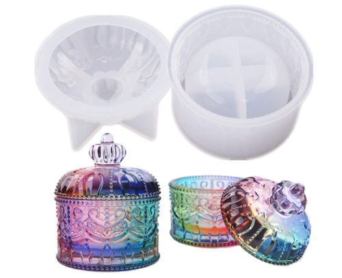 Vintage Jar Resin Mold with Lid Silicone Storage Box Mould for Epoxy Casting DIY Resin Crafts Kits Rustic Bottle Display Jewelry Trinket Container Candle Holder Home Decor Organizer Gift