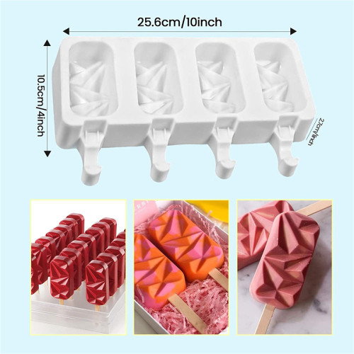 2 Pieces Cakesicle Molds Silicone Popsicle Mold 4 Cavities Large Diamond Shaped Cake Pop Mold Ice Cream Mold with 50 Wooden Sticks Ice Pop Molds for Cake Pop DIY Homemade Ice Cream, Chocolate