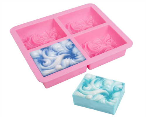 4-Cavity Ocean Wave Soap Mold, Sea Wave Silicone Cake Baking Pan Jelly Pudding Mousse Mould, DIY Handmade Nautical Cloud Swirls Cold Process Soap Mold for Goat Milk Soap