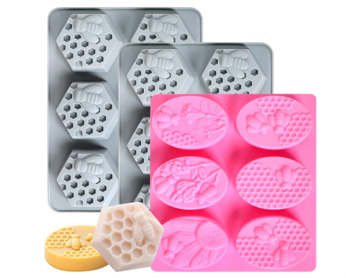 3 Pack 6 Cavities Silicone Soap Molds - 3D Bee Honeycomb Molds Flexible Baking, Ice Cube Tray, Easy Release