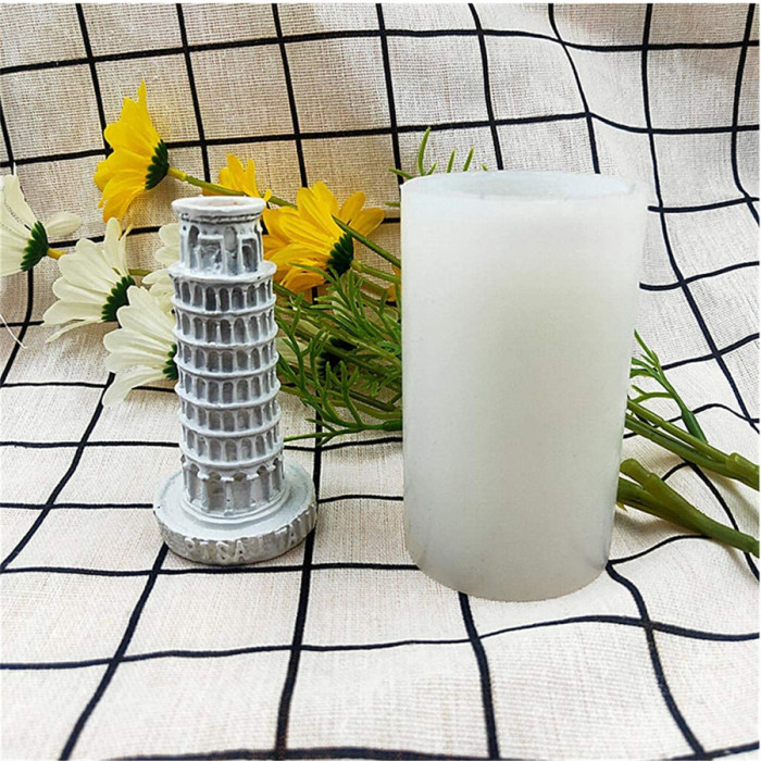 (Leaning Tower of Pisa) Candle Mold,Sitting on Her Knees Resin Crafts,DIY Handicraft Concrete Plaster Statue,Cookie，Pies,Cake,Pudding Making,Birthday Parties Home Table Decorating