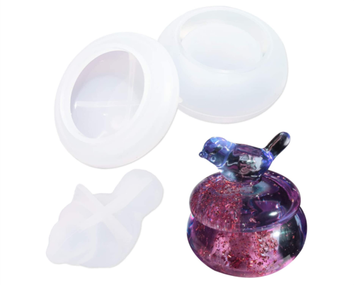 Box Resin Mold with Lid and Bird Shape Handle Mold Silicone Small Jar Epoxy Resin Casting Mould for Resin Kit Crafts DIY Ashtray Jewelry Trinket Containers Holder Flower Pot Storage Home Decor Gift