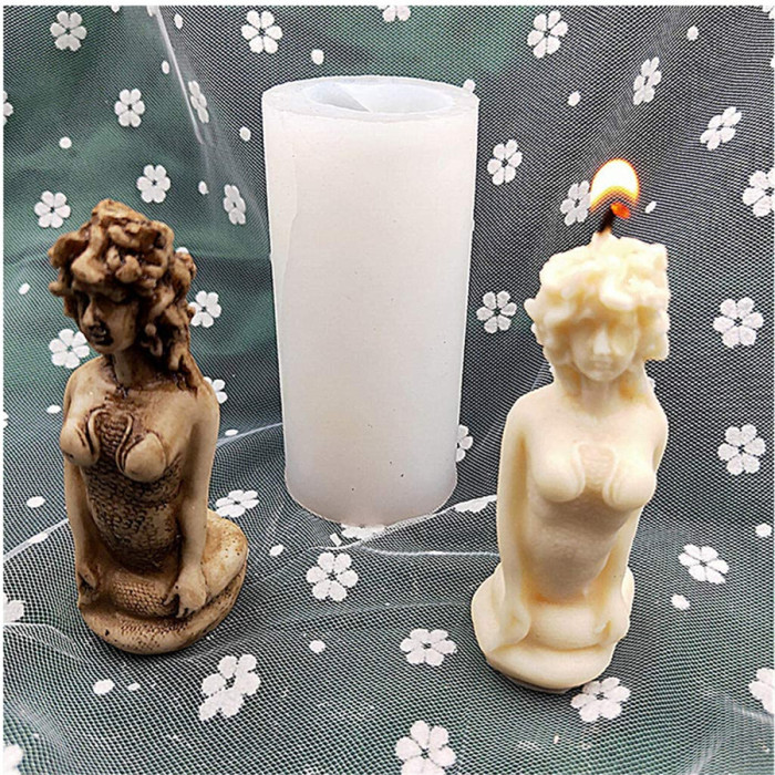 Beauty Snake Candle Mold,Nude Lady Sitting on Her Knees Resin Crafts,DIY Handicraft Concrete Plaster Statue,Cookie Pastry Pies,Cake,Pudding Making Tools,Birthday Parties Home Table Decorating
