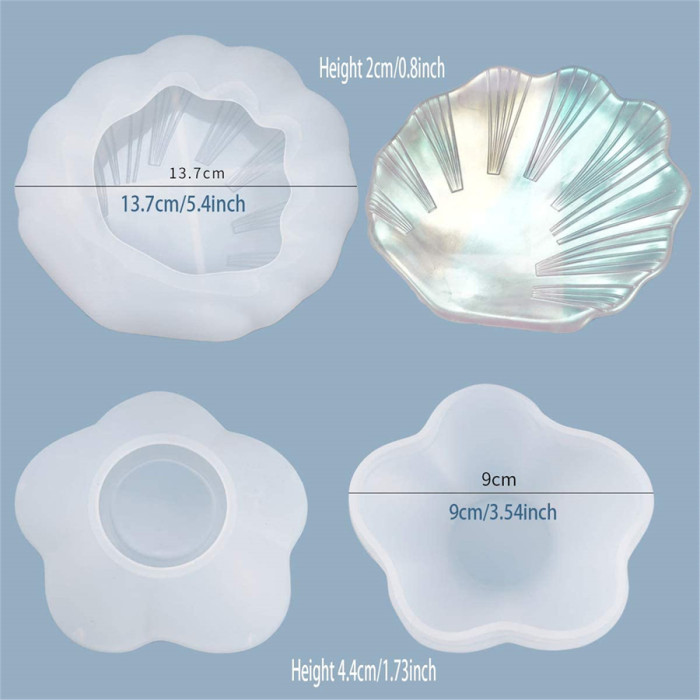 2 Pieces Soap Dish Silicone Molds for Resin Epoxy Flower Petal Shell Shape Trinket Dish Tray Casting Molds for DIY Jewelry Ring Beads Container, Ashtray, Dish Bowl