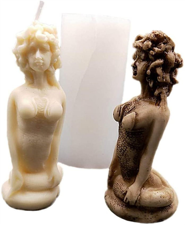 Beauty Snake Candle Mold,Nude Lady Sitting on Her Knees Resin Crafts,DIY Handicraft Concrete Plaster Statue,Cookie Pastry Pies,Cake,Pudding Making Tools,Birthday Parties Home Table Decorating