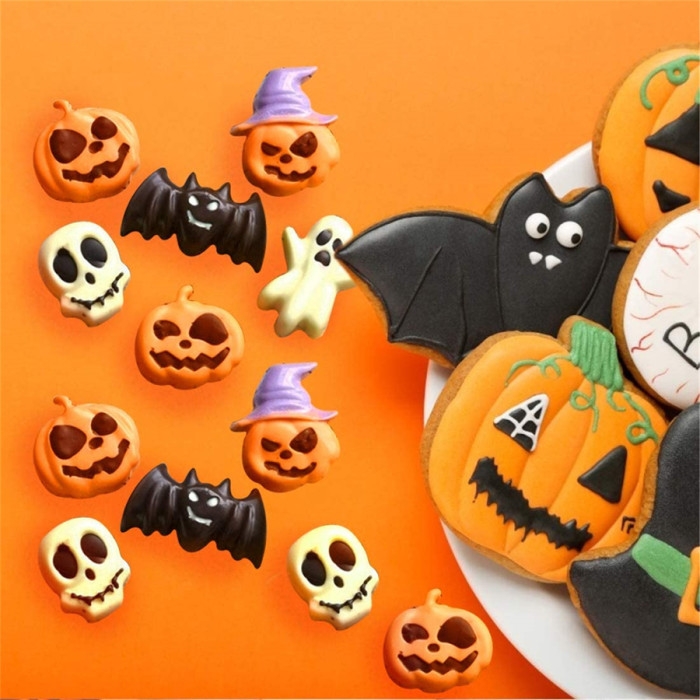 2 Pack Halloween Silicone Cake Mold Pumpkin Bat Skull Ghost Shape Silicone Mold for Chocolate Candy Gummy Jello Ice Cube Crayon Melt Biscuits, Soap Molds Silicone Baking Mold Making Kit for Kids
