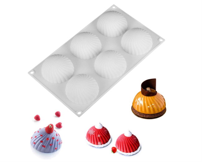 Silicone Molds for Mousse Cake, 3D Silicone Baking Mold Cakes, Dessert Molds for Pastry Chocolate, Swirl, 6-Cavity