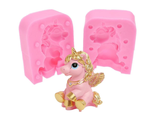 3D Unicorn Candle Mold - Small Unicorn with Horn Silicone Craft Mould for Fondant, Cake/Cupcake Topper Decorating, Bath Bomb, Soap, Chocolate, Polymer Clay, Plaster, Crayon