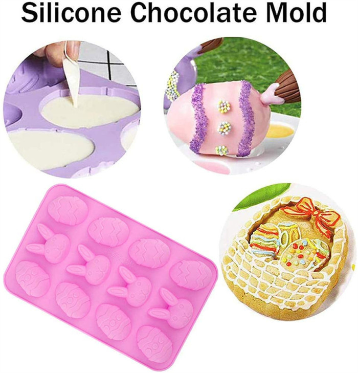 1Pack Easter Bunny Shaped Silicone Chocolate Lollipops Mold, Baking Molds for Candy Mini Soap, Lollipops Cake Bread Cupcake Cheesecake Muffin and Jello