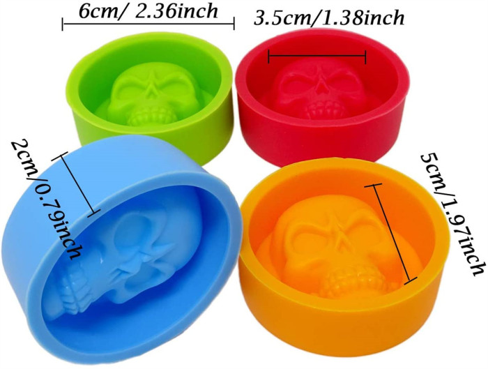 4PCS Halloween Skull Head Silicone Molds for Soap, Ice Cubes, Chocolate, Candy, Cake, Jelly, etc
