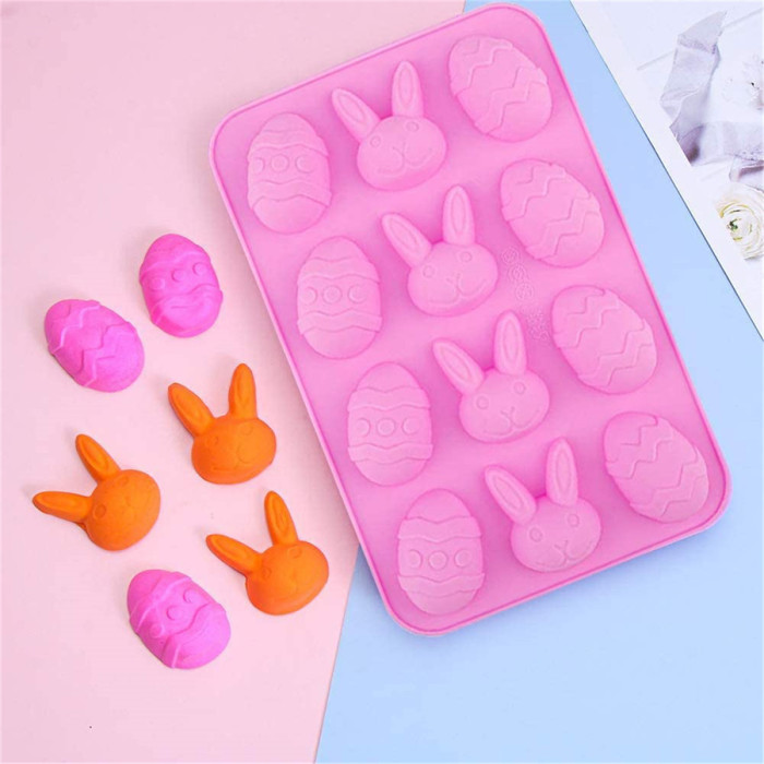 1Pack Easter Bunny Shaped Silicone Chocolate Lollipops Mold, Baking Molds for Candy Mini Soap, Lollipops Cake Bread Cupcake Cheesecake Muffin and Jello
