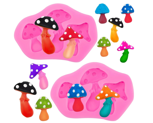 2 Pieces Mushroom Shaped Silicone Mold Mushroom Shape Vegetable Keychain Silicone Mold Chocolate Candy Clay Moulds for DIY Desserts Crystal Ice Cube Mould Handmade Cupcake Decor (Irregular)