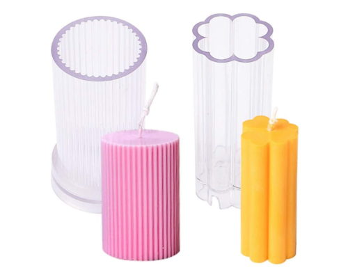 2 Pcs Plastic Candle Molds, Stripe Mold Pillar Candle Molds Cylinder Rib Candle Making Molds DIY Candle Making Supplies for Christmas Wedding Dinner