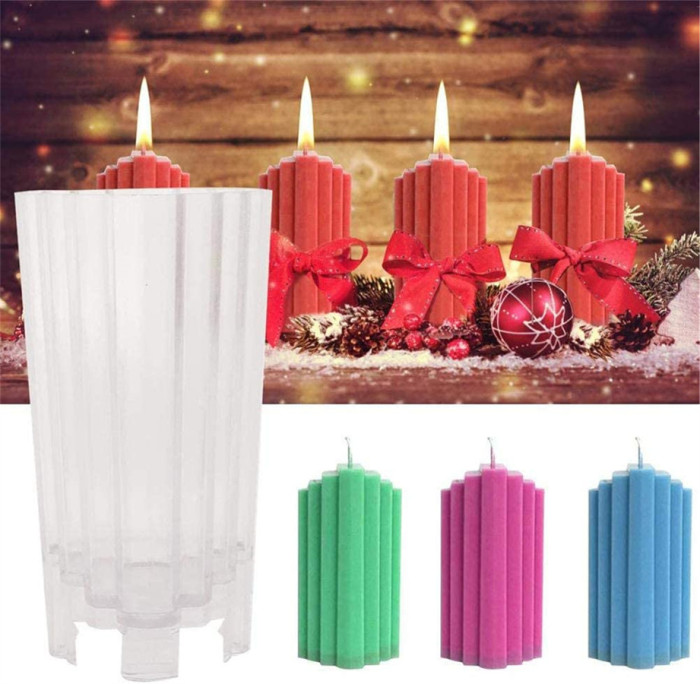 Plastic Candle Molds, Stripe Mold Pillar Candle Molds Cylinder Rib Candle Making Molds DIY Candle Making Supplies for Christmas Wedding Dinner