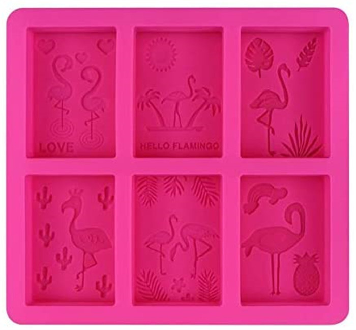 Silicone Moulds Flamingos, 6 Holes Hawaiian Theme Craft Art Silicone Soap Mould, Rectangle Sunshine Animals Plants Craft Moulds DIY Handmade Soap Moulds
