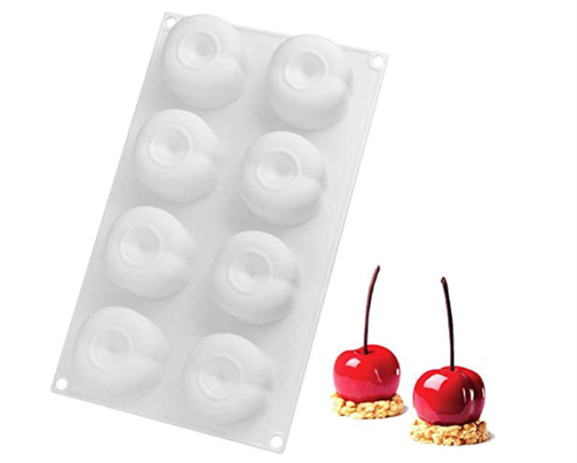 8Cavity-Cherry Silicone Mold for Baking Mousse Cake, 3D Silicone Baking Mold for Cakes, French Dessert Mold for Pastry Chocolate, Cupcake, Ice Cream Mould, Cake Decoration Mold, 3D Cherry Shape