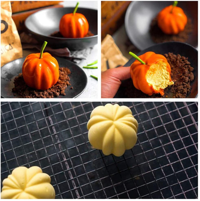 6-Cavity Silicone Molds Baking for Mousse Cake, 3D Baking Molds Dessert Molds for Pastry Truffle Pudding Jelly Cheesecake, Halloween Pumpkin Shape