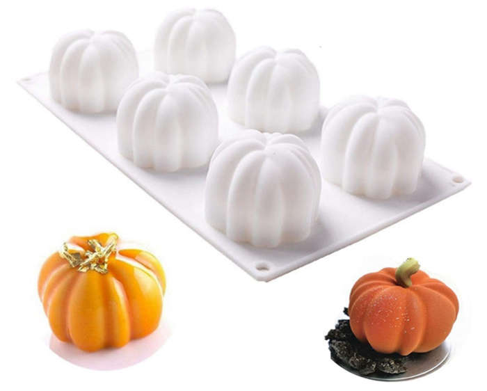 6-Cavity Silicone Molds Baking for Mousse Cake, 3D Baking Molds Dessert Molds for Pastry Truffle Pudding Jelly Cheesecake, Halloween Pumpkin Shape