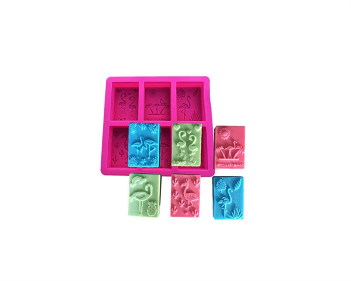 Silicone Moulds Flamingos, 6 Holes Hawaiian Theme Craft Art Silicone Soap Mould, Rectangle Sunshine Animals Plants Craft Moulds DIY Handmade Soap Moulds