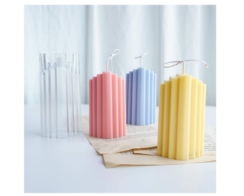 Plastic Candle Molds, Stripe Mold Pillar Candle Molds Cylinder Rib Candle Making Molds DIY Candle Making Supplies for Christmas Wedding Dinner
