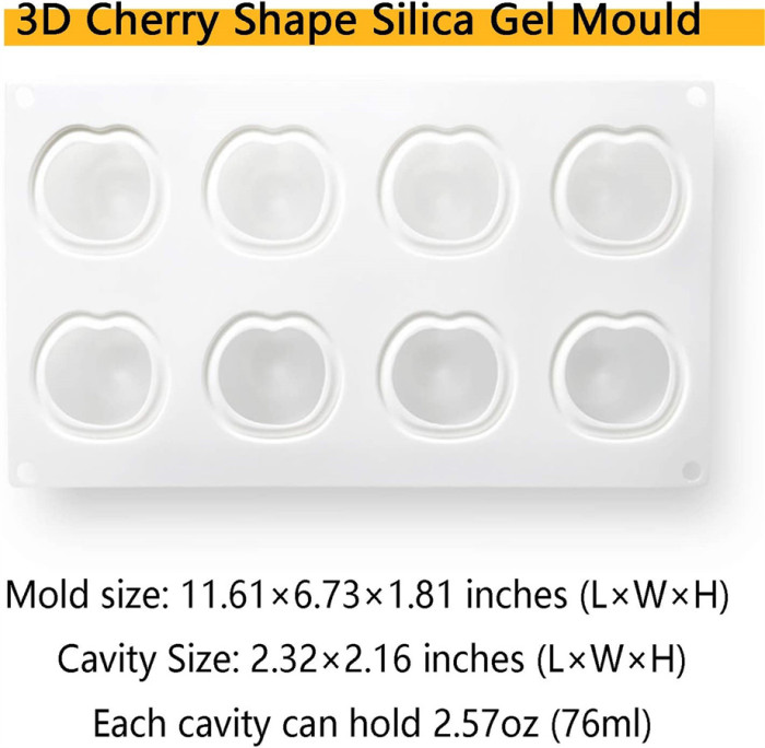 8Cavity-Cherry Silicone Mold for Baking Mousse Cake, 3D Silicone Baking Mold for Cakes, French Dessert Mold for Pastry Chocolate, Cupcake, Ice Cream Mould, Cake Decoration Mold, 3D Cherry Shape