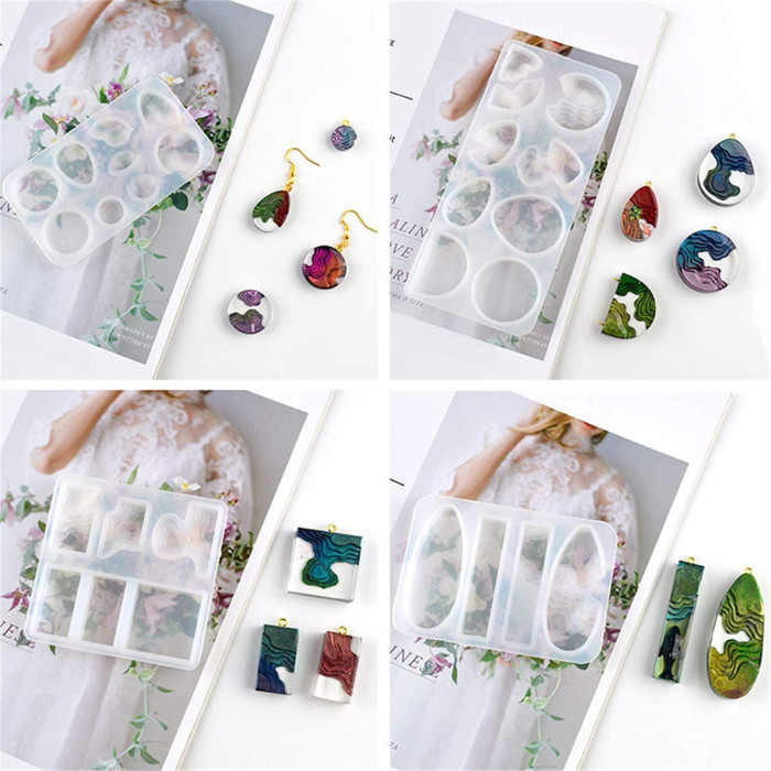 4 pcs Necklace Earring Resin Silicone Molds Epoxy Silicone Molds Earring Jewelry Pendant DIY Resin Crafts