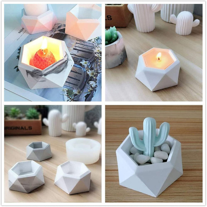 DIY Silicone Flower Pot Mold Diamond Shaped Molds for Candle Holder Making Succulent Plants Planter Pot Mould Concrete Moulds