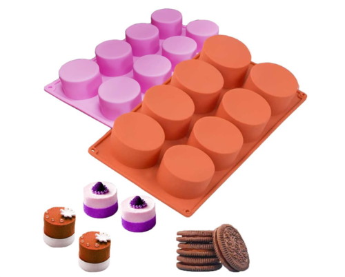 2 Pack Chocolate Cookie Mold, 8-Cavity Round Silicone Baking Molds for Candy Mini Soap, Cake Bread Cupcake Cheesecake Muffin and Jello（Random color）