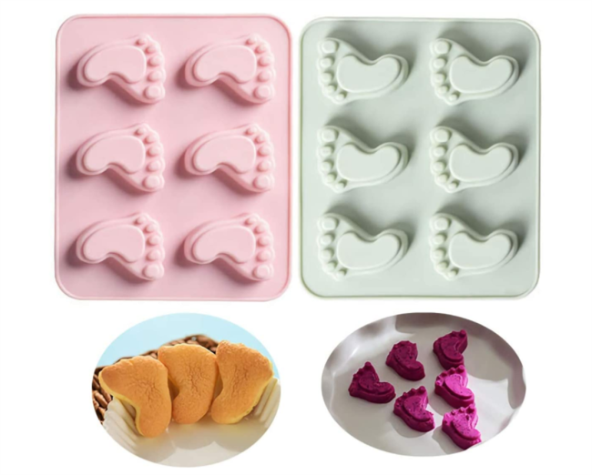 2 Pack Cute Baby Foot Silicone Molds for Baby Shower Party Footprint Chocolate Candy Gummy Jello Jelly Bakeware Baking Muffin Cupcake Cake Soap Lotion Bar Crayon Melt Pastry Ice Cube Tray
