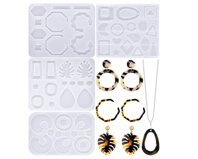 4 Pieces Earring Resin Molds Jewelry Casting Molds Silicone Pendant Mould Epoxy Resin Molds DIY Craft Mould for DIY Women Earrings, Resin Jewelry, Pendant Craft Supplies