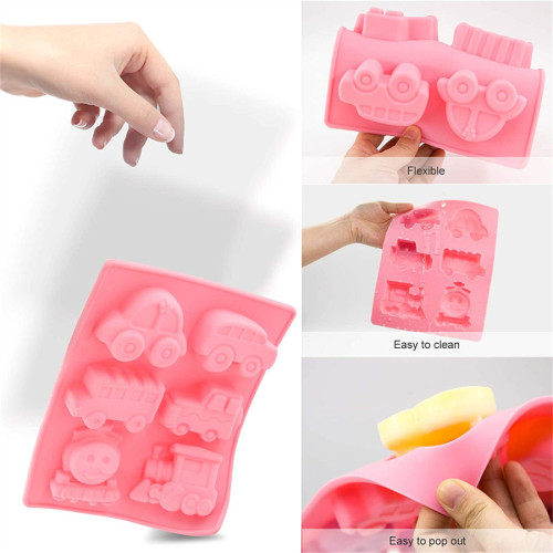 Cars Train Shape Silicone Soap Molds,Handmade for Cake,Jello,Pudding,Candy,Chocolate,Ice Cube , 2Pack