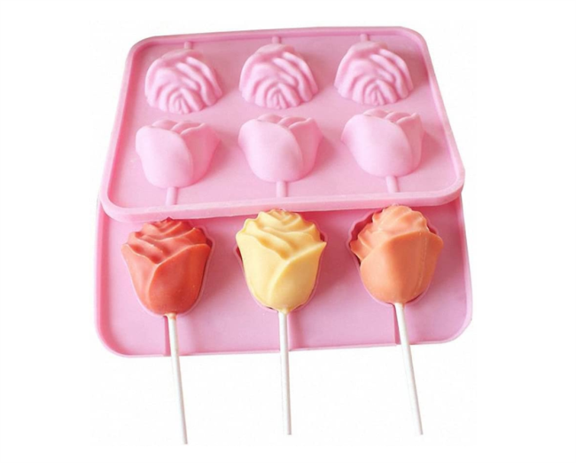 3D Flower Lollipop Mold and 20Pcs Sticks - Rose Silicone Lolly Pop Tray for Hard Candy Chocolate Gummy Jello Sucker