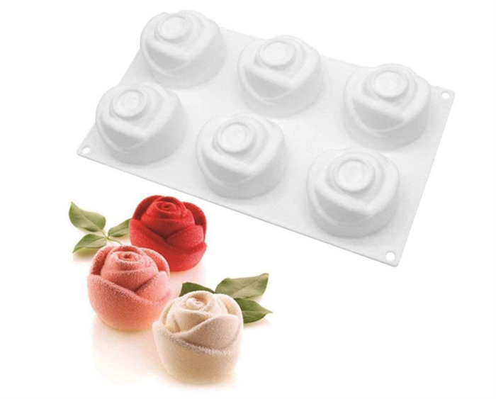 Rose Silicone Molds for Baking Mousse Cake, 3D Flower Silicone Baking Molds for Cakes Dessert Mold for Pastry Chocolate, Ice Cream, Cake Decoration Mold, Homemade Soap Candle, Rose Shape (6-Cavity)