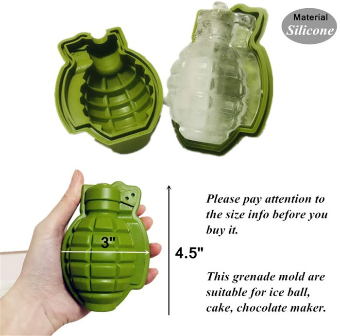 (3 Pack) Ice Cube Mold Set, 3D Silicone & Plastic Weapon Series for Ice Ball, Cake & Chocolate Maker, Contains a Silicone Grenade Mould, a Silicone Pistol Gun Mould and a Plastic Bullet Mould