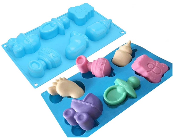 （Set of 2）Baby Shower Seris Silicone Soap Mold/Baby Carriages Bottle Little Feet Bear fondant Mold,Chocolate Mold for Sugarcraft,Cake Decoration,Candy Making,Cupcake Topper,Polymer Clay(Random color)