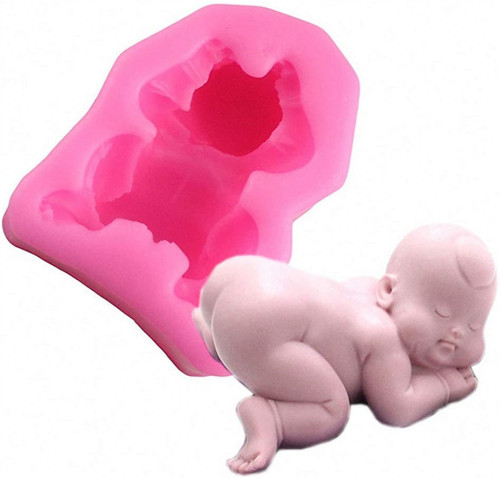 4Pcs/Set 3D Cute Newborn Sleeping Baby Silicone Molds for Chocolate Candy Soap Craft Baby Shower Birthday Party Cake Topper Decoration Supplies