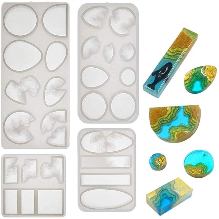 4 pcs Necklace Earring Resin Silicone Molds Epoxy Silicone Molds Earring Jewelry Pendant DIY Resin Crafts