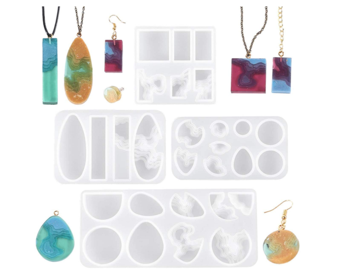 4 pcs Necklace Earring Resin Silicone Molds Epoxy Silicone Molds Earring Jewelry Pendant DIY Resin Crafts