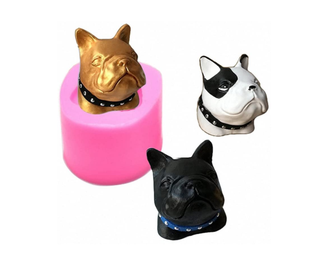 French Bulldog Dog Head Silicone Mold for Chocolate, Ice Cube, Fondant, Candle, Plaster, Mini Soap, Wax Crayon Melt, Cake Decorating