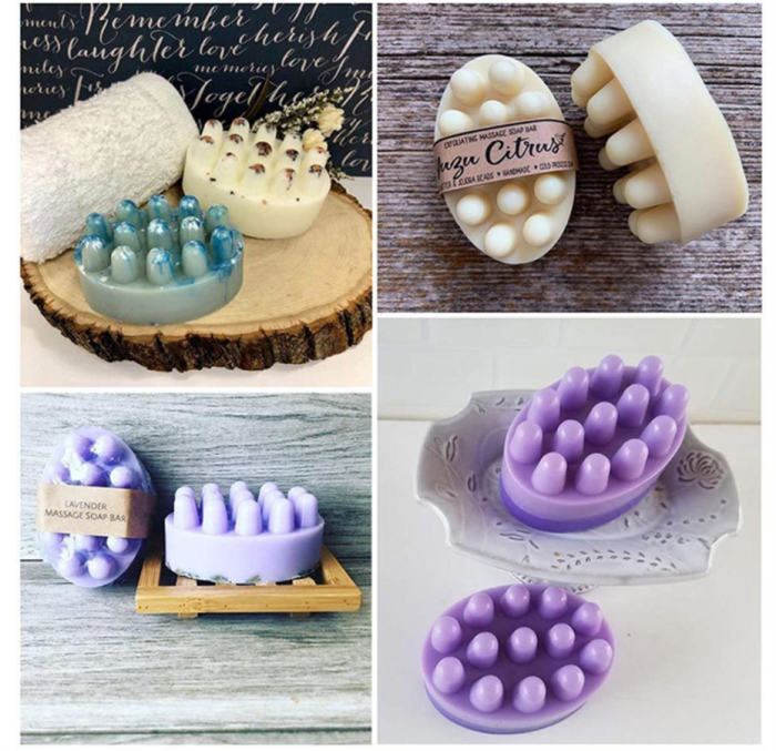 2 Pcs Massage Molds, SJ 4 Cavity Silicone Massage Bar Soap molds, Food Grade Silicone Molds, BPA Free Soap Making Trays