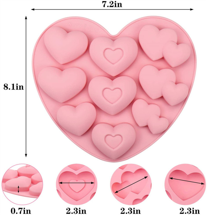 2 Pcs 3D Heart Chocolate Bomb Silicone Molds, Baking Hot Cocoa Love Shape Mold, 9 Holes Non Stick Silicone Mold for Making Chocolate, Cake, Jelly, Candy, Mousse, Dessert