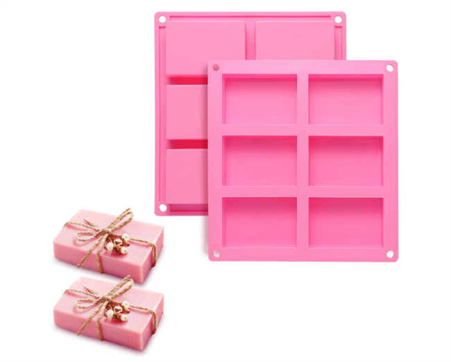 2 Pack Silicone Soap Molds, 6-Cavity Rectangle Silicone Handmade Soap Mold, Chocolate Baking Mold, Cake Pan for Soap Making, Pudding, Cupcake, Muffin, Loaf, Brownie, Cornbread, Ice Cube