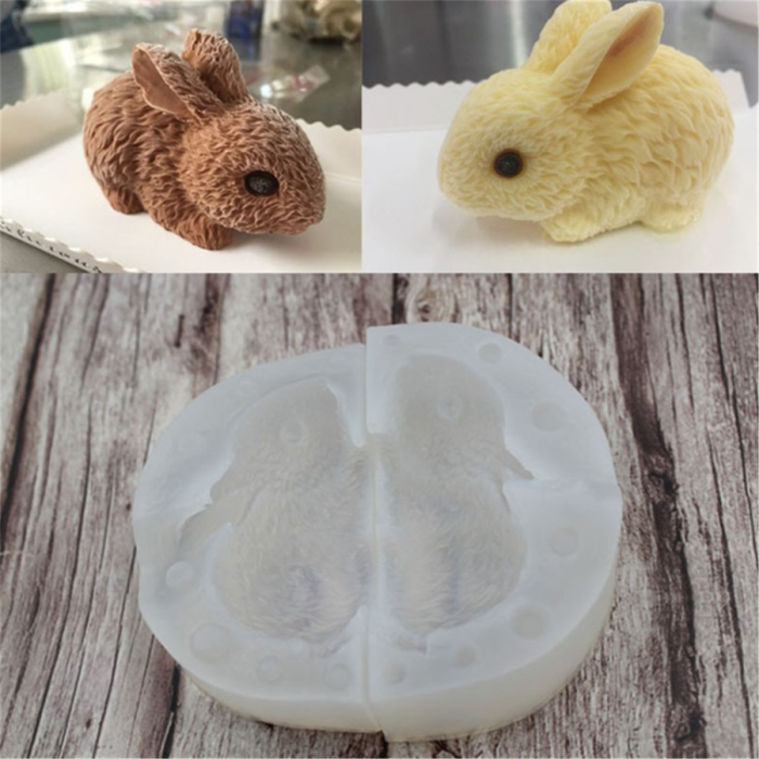 Rabbit Silicone Soap Mold Easter Day Bunny Shape Fondant Cake Decorating Mould, Bakeware Mousse Candy Jelly Ice Pudding Chocolate Mould Candle Making Mould, Resin Clay Molding Baking Mold(Random color)
