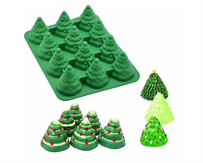 3D Christmas Tree Silicone Mold - Xmas Tree Pan Silicone Mold for Mousse Cake Muffin Baking, Ice Cube, Jello, Chocolate, Soap, Lotion Bar, Bath Bomb, Candle (Random Color)