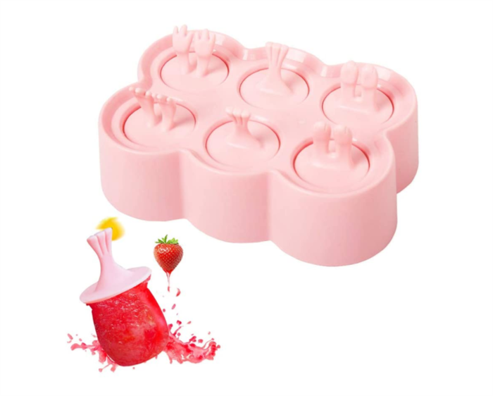 DIY Popsicle Makers Easy-release Ice Cream Tray Holder for Kids, Mini Cute Animals Design, Kitchen Gadget (Pink)