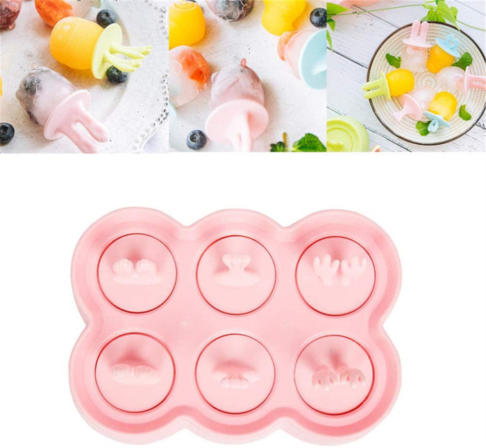 DIY Popsicle Makers Easy-release Ice Cream Tray Holder for Kids, Mini Cute Animals Design, Kitchen Gadget (Pink)