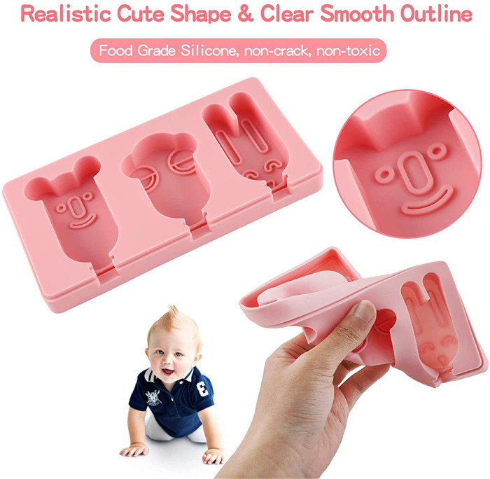 Silicone Cake Popsicle Molds Set of 2 Reusable Food Grade with Lids and Sticks BPA Free 6 Cavities Ice Cream Molds Homemade Cartoon Animal Shape for Kids Adults DIY Ice Popsicle Dessert