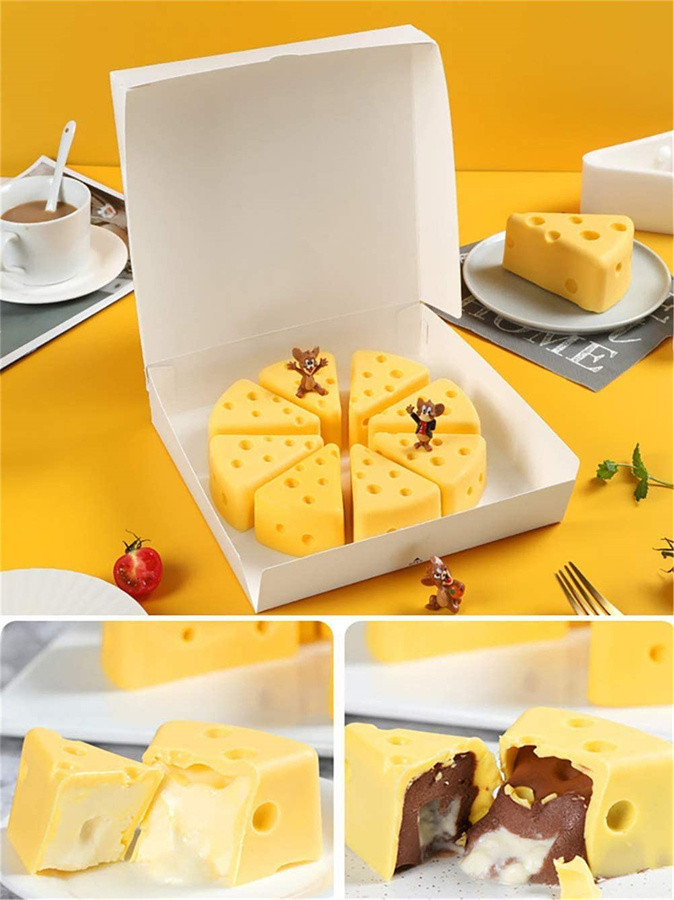 Set of 3 Cheese Shape Mold, Silicone Cheese Cake Baking Molds Triangle DIY Silicone Chocolate Cake Cupcake Biscuit Soap Baking Mold for Home Kitchen