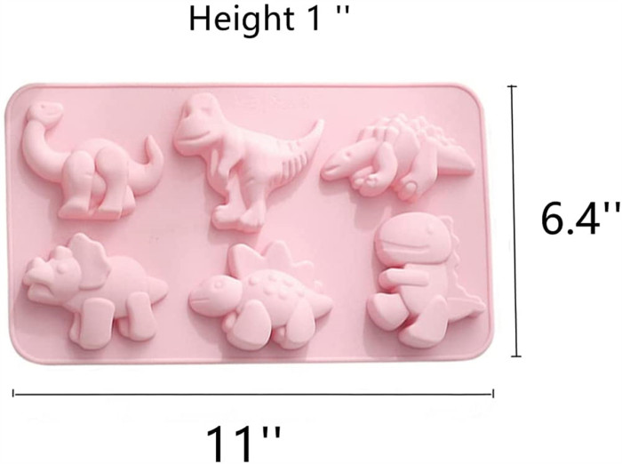 6-Cavity Dinosaur Shape Silicone Baking Mould Chocolate Mold Dessert Mold Nonstick Jelly Pudding Cake Mold Ice Cube for Home Kitchen DIY Bakeware Kitchen Tools